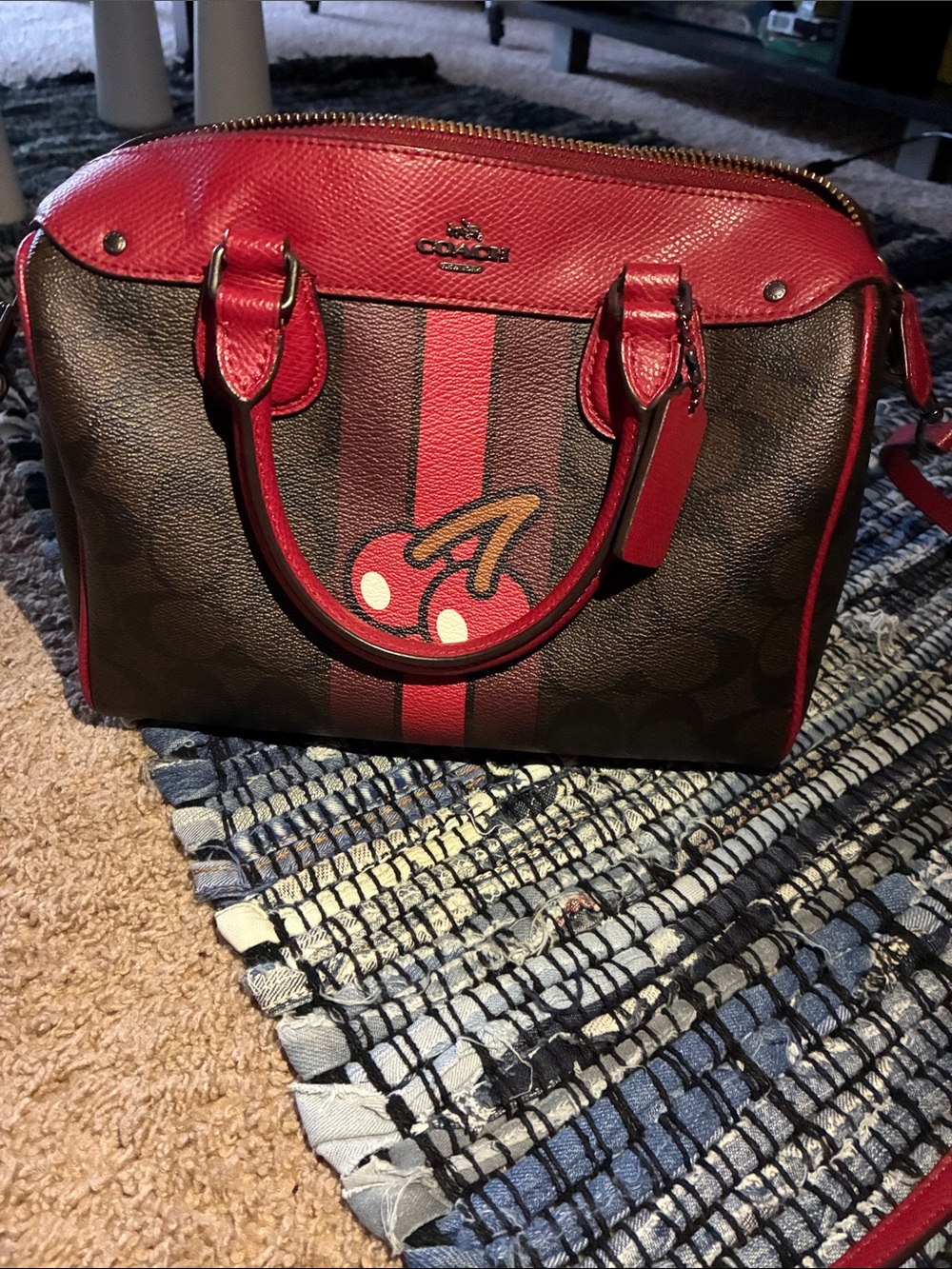 Coach Brown and Red Cherry Signature Satchel - Picture 11 of 13